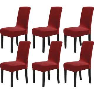 Chickwin Stuhlhussen 6er Set Samt Stuhlhussen für Schwingstühle, Esszimmerstühle Hussen Für Hochzeit, Hotel, Küche, Bankett, Partys Stretch Stuhlhussen (6er,Wein rot)