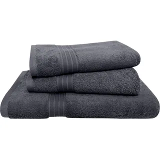 Handtuch Set DYCKHOFF "Siena", grau (graphit), 3 Stk., Frottier, Frottier, Obermaterial: 100% Baumwolle, Handtuch-Sets, Handtuch Set, mit Bordüre; 2 Handtücher (50x100cm), 1 Duschtuch (70x140cm)