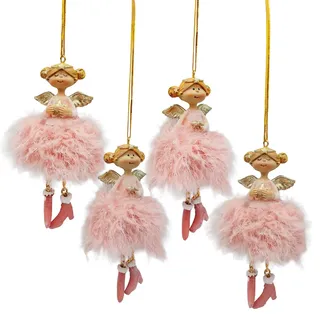 Weihnachtsengel zum Aufhängen Rosa, 4er Set: Engel Deko, Weihnachtsanhänger, Schutzengel Anhänger, Geschenkanhänger Weihnachten, Weihnachtsdeko Tannenbaum & Zweige, Geschenk Prinzessin Klein, 11 cm