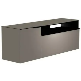 Moderano Lowboard , Grau, Schwarz , Metall , 3 Fächer , 160x56x45 cm , Beimöbel erhältlich, hängend, Abdeckplatte aus Glas , Wohnzimmer, TV Möbel, Lowboards, Lowboards hängend