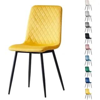 Esszimmerstühle LEXI im 2er Set, mit Samtbezug & Metallbeinen, Designerstuhl, Farbe: Gold-Gelb - Gelb