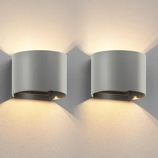 ledscom.de 2 Stück Wandleuchte RUNEL für außen, IP65, Up-/Downlight, grau matt, rund, 1x G9 max. 10W