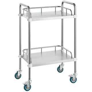 VEVOR Labor-Rollwagen, 2-Regal-Rollwagen aus Edelstahl, Labor-Servierwagen mit Lenkrollen, Laborwagen Dentalwagen für Klinik, Labor, Krankenhaus, Salon, 385 x 548 x 865 mm