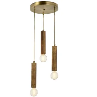 Opviq Elegant Wooden Chandelier, Vintage Copper Finish, 100 cm Height, 35 cm Diameter | 3 x E27 Max 40W | Perfect for Modern Industrial & Scandinavian Decor