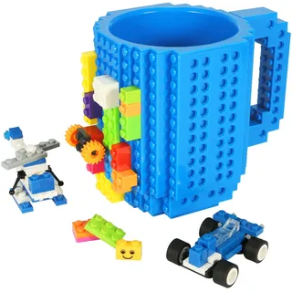 Lumsburry Build-on Bricks Tassen Becher, Kreative DIY Kaffeetasse Baustein Kaffee Tee Trinken Spaß Trinken Geschenk (Blau)