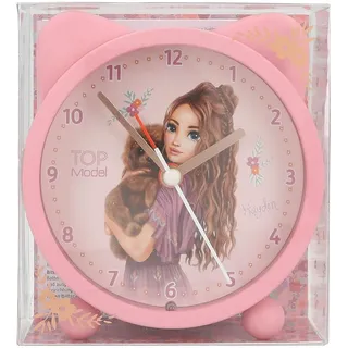 DEPESCHE 13226 TOPModel Floral-Wecker in Rosa für Kinder, mit Model-Motiv und Ohren, lautlose Uhr mit Licht-Funktion, inklusive Batterie, Mehrfarbig