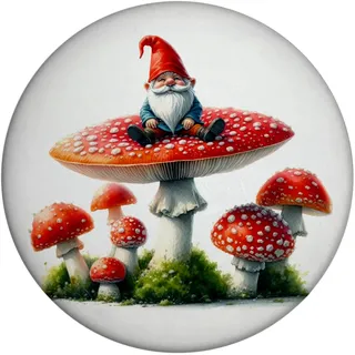 Gartenzwerg auf einem Fliegenpilz Magnet rund