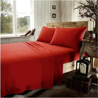 Gaveno Cavailia 424185 Premium Qualität, unifarbenes Thermo-Biber-Bettlaken, weich und gemütlich, 100% gebürstete Baumwolle, Flanell-Leinen, Pflegeleichte Bettwäsche, Rot, Super-King-Size-Bett