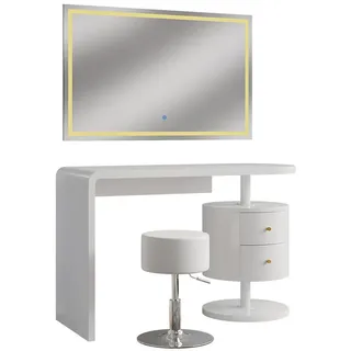 Vicco Schminktisch Lara Weiß 120 cm mit LED-Spiegel und Hocker, Model 41557 - Weiß