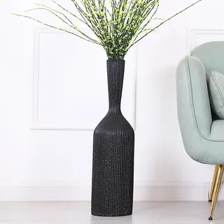 Leewadee Große Bodenvase Für Pampasgras Und Blumen, 65 cm hoch, Schwarz, Resin