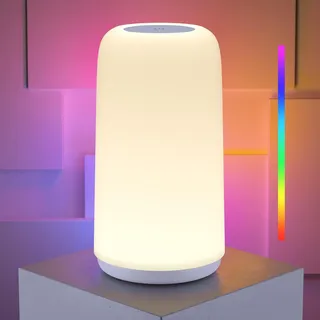 rootro LED Nachttischlampe Touch Dimmbar, [Stilvolles Design mit 256 RGB-Modus] 3 Helligkeitsstufen Tischlampe für Schlafzimmer Warmweißes Licht Bunte Intelligente Lampe für Wohnzimmer Home Office