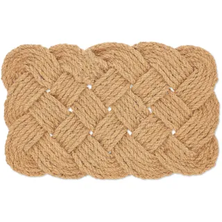 Relaxdays Fußmatte Kokos, Knoten Muster, Abtreter 75 x 45 cm, handgefertigt, beidseitig verwendbar, Türvorleger, natur