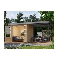 Karibu Gartenhaus Set Ernesto A Naturbelassen-Staubgrau mit Anbaudach 4,45 m2