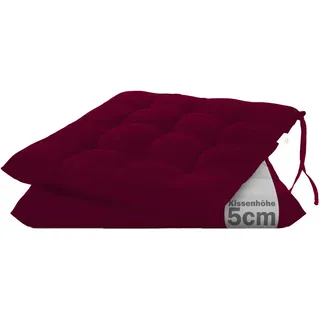Brandsseller 2er Set Stuhlkissen 40x40x5 cm Sitzkissen Polster Stuhlauflage mit Haltebändern Dekokissen für Indoor Outdoor gesteppt - Beerenrot