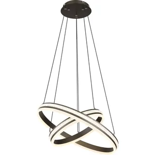 Globo Lighting Hängeleuchte Metall titanfarben gebürstet, Aluminium titanfarben gebürstet, Kunststoffkristalle klar, Acryl opal, Kabel PVC schwarz, dimmbar, mehrere Stufen über Wandschalter, Farben fixierbar, Memoryfunktion, Nachtlicht, Timer, Höhenverstellbar, Fernbedienung, Batterie inkludiert 2x AAA 1.5V, ø: 600mm, H: 1200mm, Ring-DM: 1 x 60 cm und 1 x 40 cm, inkl. LED 60W 230V, 590-6490lm Source, 436-3387lm Output, CCT 2700-6000K - Grau