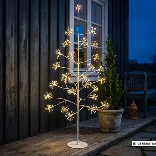 Leuchtbaum "Pusteblume" für Draußen, 120 cm hoch, Lichterbaum Outdoor mit 540 LED, Timer, Außen Weihnachtsdeko, Gartendeko Weihnachten - Weiß