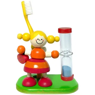 hess since 1990 - Sanduhr zum Zähneputzen für Kinder aus Holz, Zahnbürstenhalter, Mädchen Eloise aus Holz, mit farbigem Sand, aus dem Erzgebirge
