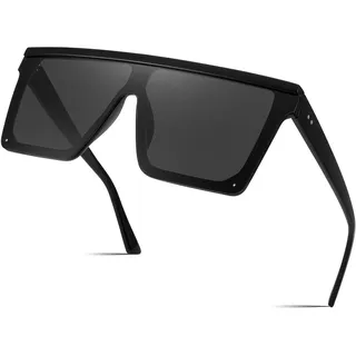 FEISEDY Vintage Flat Top Sonnenbrille Herren Damen Groß Verspiegelt UV400 Schutz Randlose xxl Sonnenbrille Eckig B2470
