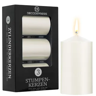 DECO EXPRESS Stumpenkerzen Set, 3er-Pack Metallic Kerzen, Lange Brenndauer 30 Stunden, Geruchslos & Rußarm, Deko Kerzen für Weihnachten, Adventskranz & Besondere Anlässe' (Metallic Weiß - 3er-Pack)