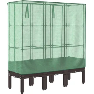 vidaXL Hochbeet mit Gewächshaus-Aufsatz Rattan-Optik 120x40x140 cm - Braun
