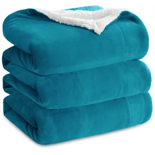 BEDSURE Kuscheldecke - Warm Sherpa Wolldecke & Sofadecke, Flauschig Sofaüberwurf Decke, Dicke Couchdecke, Fleecedecke, Flauschige Wohndecke für Couch, Türkis, 230x270 cm