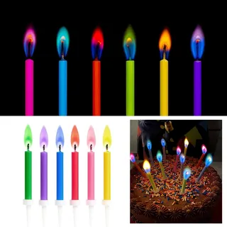 Ovanda 6 Stück Geburtstagskerzen Mit Bunter Flamme, Geburtstagskerzen Kuchen Kinder Bunte, Magic Birthday Candles für Kuchen & Cupcakes, Erwachsene Geburtstag Deko, Bunte Tortenkerzen mit Halter