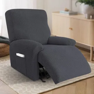Piashow Sesselschoner mit Armlehne Überzug, 4-Teilig All-Inclusive Sesselschoner für Relaxsessel, Sessel überzug, überwurf Sofa mit Taschen (Dunkelgrau)
