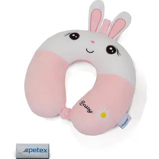 Petex Nackenhörnchen Nackenkissen Nackenstütze Reisekissen mit Memory Foam, ca. 32 x 30 cm, Kinder, Hase