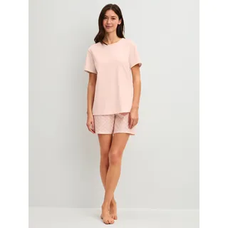 Shorty CALIDA "Easter Nights", Damen, Gr. XS (36/38), pearl blush, Single Jersey, Obermaterial: 100% Baumwolle, bequem kurz, Rundhals, Homewear-Sets Shorty, mit Rundhalsausschnitt und kurzen Ärmeln