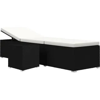 vidaXL Sonnenliege mit Auflage und Teetisch Poly Rattan Cremeweiß - Schwarz
