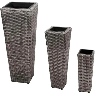 Hochbeet-Set 3-teilig aus Poly Rattan in Grau - Grau