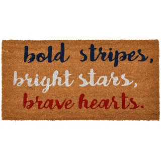 Creative Co-op Fußmatte aus Kokosfaser, patriotische Botschaft, kräftige Streifen, helle Sterne, mutige Herzen, Natur