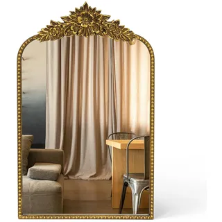 Awhtixbo Gold Barock Spiegel 40x64(H) cm - Vintage Bogen-Wandspiegel mit Eisenrahmen, Ideale Wanddeko für Wohnzimmer, Bad & Flur