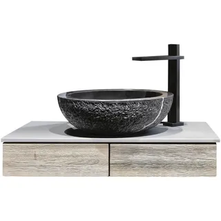 Voglauer Waschtischkombi , Grau, Eichefarben , Holz, Stein , Wildeiche , furniert , 64.4 cm , Goldenes M, Made in Austria , Badezimmer, Waschbecken & Armaturen, Waschtische