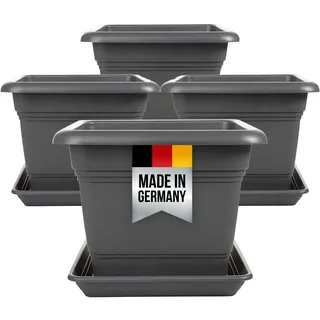 2friends Pflanzkübel groß außen 40x40 cm, 4er Set – Blumentopf groß aussen mit Untersetzer, Blumenkübel, Pflanztopf, Kunststoff, frostsicher, Made in Germany, Anthrazit