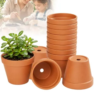 Forbabe 12pcs Kleine Tontopf Blumentopf 7x6cm Pflanztöpfe mit Abflussloch | Mini Blumentöpfe Atmungsaktive Ton Töpfe für Sukkulenten, Kakteen, Anzucht, Kräuter und DIY Basteln
