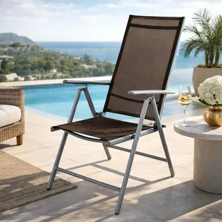 Garten Klappstuhl Gartenstuhl Hochlehner Alu Textilen Schokobraun - Braun