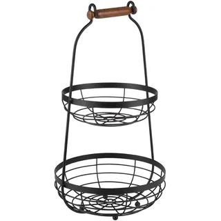 APS Serviergestell mit zwei Körben und Holzgriff - 2-stufige Etagere aus Metall, 48 cm, Ø 26 cm