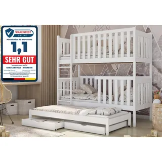 Kids Collective Hochbett mit Ausziehbett 90 x 200 cm Kiefer massiv weiß