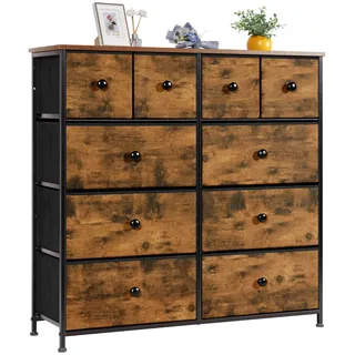 LYNCOHOME Kommode mit Schubladen aus Stoff, Sideboard mit 10 Stoffschubladen, Schubladenschrank Ordnungsmöbel für Küche Büro Flur, TV Schrank mit Schubladen