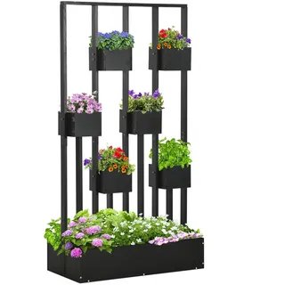 Outsunny Hochbeet Blumenkasten mit Rankhilfe 90 x 45 cm Schwarz