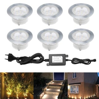 Treppen Bodeneinbaustrahler 6er Set, IP67 Wasserdicht Warmes Weiß Terrassen Einbaustrahler Ø60mm Aussen LED Bodeneinbauleuchten, DC 12V 1.5W LED Einbaustrahler für Küche Garten Treppen Balkon Terrasse