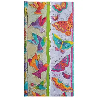 Paperblanks 12-Monatskalender 2024 Kolibri und Schmetterlinge | Verso | Schlank (95 × 180 mm)