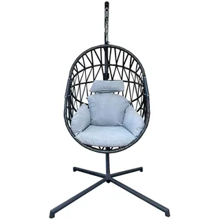 Rebecca Mobili Mobili Hängesessel, Grau 128/128/200 cm - Metall , Oval , 128x200x128 cm , Gartenmöbel, Gartenschaukeln, Hängesessel
