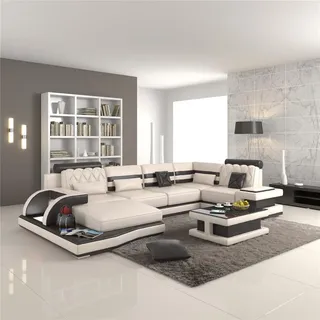 Wohnlandschaft Ecksofa Big XXL U Form Couch - Beige, Schwarz