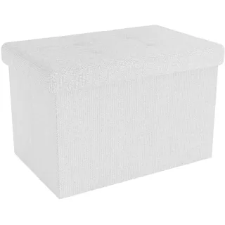 Intirilife Faltbare Sitzbank 49x30x30 cm in SCHNEE WEIß - Sitzwürfel mit Stauraum aus Stoff mit Mulden