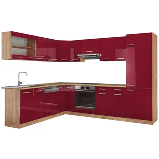 Vicco Winkelküche L-Form 287 cm Rot Hochglanz