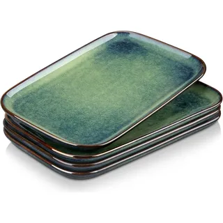 vancasso STERN Teller Set 4 Personen Steingut Geschirr Spülmaschinen Mikrowellenfest Grün 4-Set