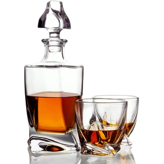 Belle Vous 800 ml Glas Whisky Karaffe & Whisky Gläser Set - Whiskey Dekanter mit Glasstopfendeckel - Whiskey Geschenke für Männer, Ideal als Wein, Brandy, Bourbon & Whisky Zubehör