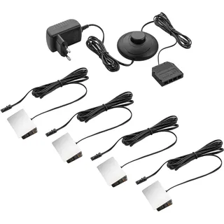 SEBSON Vitrinenbeleuchtung 4er Set - Glasbodenbeleuchtung LED inkl. 12V Netzteil mit Schalter - LED Clips warmweiß - Glaskantenbeleuchtung für Vitrine, Regal, Tisch